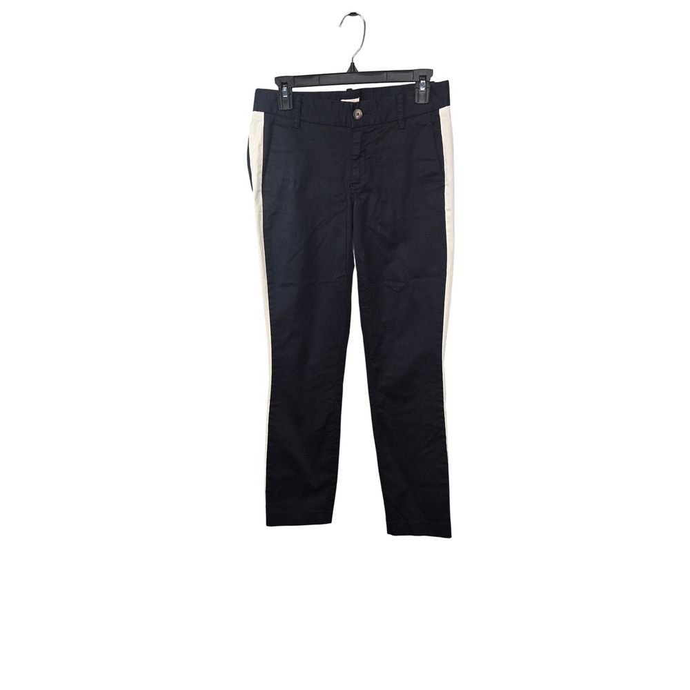 J.Crew Stretch Chino Pants Womens 2 Navy Blue White Side Stripe Dark Academia